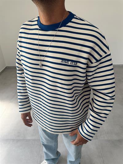 Lacivert Renk Royal Club Nakışlı Çizgili Sweatshirt