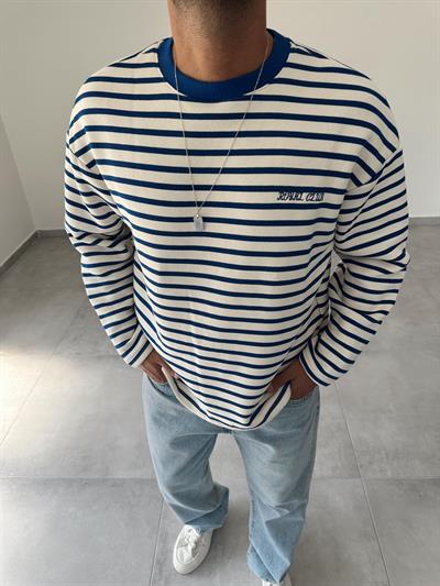 Lacivert Renk Royal Club Nakışlı Çizgili Sweatshirt
