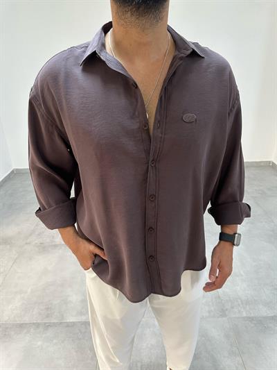 Modal Kumaş Kahve Renk Oversize Gömlek