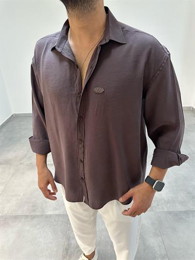 Modal Kumaş Kahve Renk Oversize Gömlek