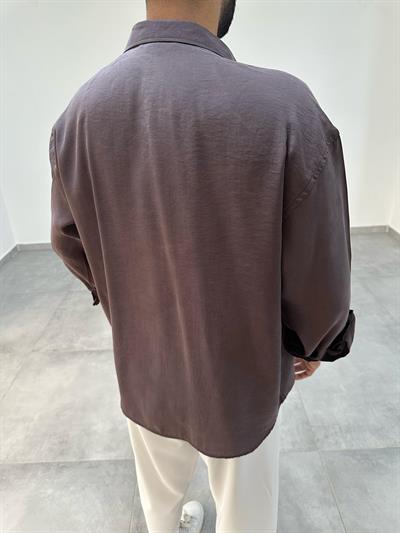 Modal Kumaş Kahve Renk Oversize Gömlek