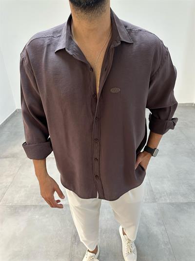 Modal Kumaş Kahve Renk Oversize Gömlek