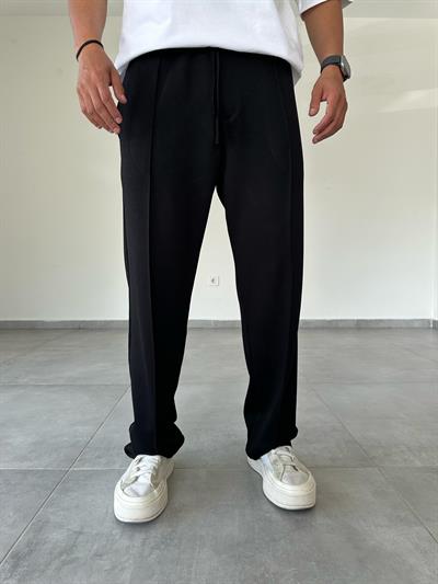 Modal Kumaş Ön Kısmı Çımalı Siyah Renk Baggy Pantolon