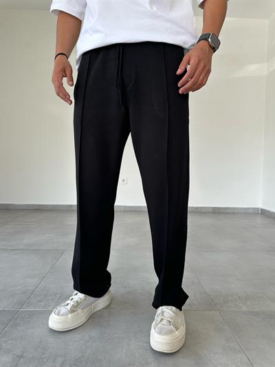 Modal Kumaş Ön Kısmı Çımalı Siyah Renk Baggy Pantolon