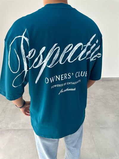 Petrol Yeşili Respective Baskılı Oversize T-Shirt
