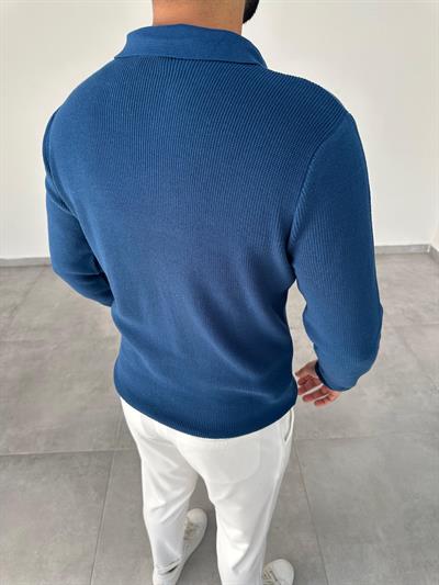 Polo Yaka İndigo Mavi Renk  Örme Triko