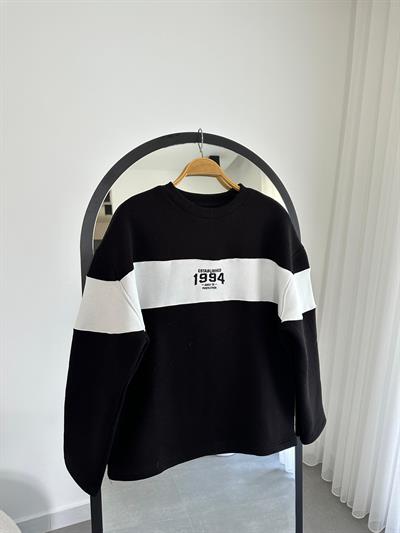 Siyah Renk 1994 Nakışlı Parçalı Sweatshirt