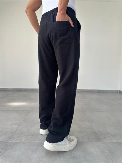 Siyah Renk Bel Kısmı Lastikli Baggy Keten Pantolon