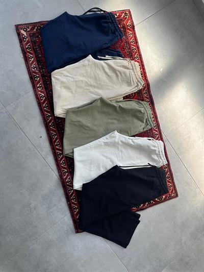 Siyah Renk Bel Kısmı Lastikli Baggy Keten Pantolon
