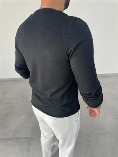 Siyah Renk Bisiklet Yaka Uzun Kollu Basic Triko
