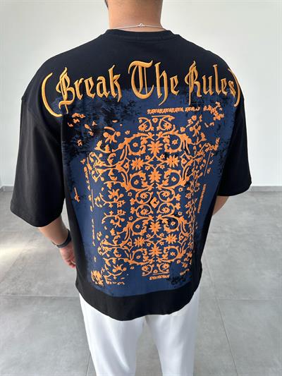 Siyah Renk Break The Rules Nakış Ve Pantch Detaylı Oversize T-Shirt