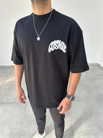 Siyah Renk Cosmic Baskılı Oversize T-Shirt