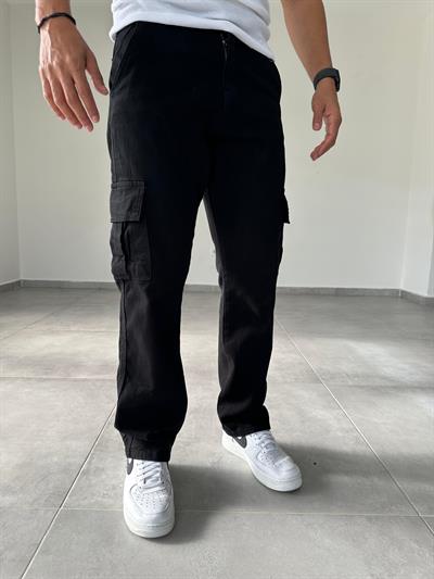 Siyah Renk Gabardin Kargo  Baggy Pantolon