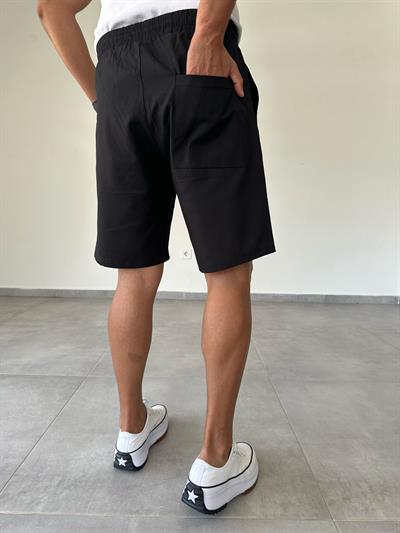 Siyah Renk Gabardin Kumaş Rahat Kesim Basic Şort