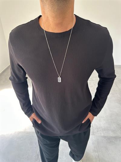 Siyah Renk Kesik Yaka Detaylı Ottoman Kumaş Sweatshirt
