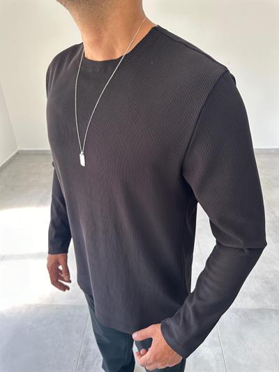 Siyah Renk Kesik Yaka Detaylı Ottoman Kumaş Sweatshirt