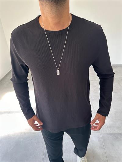 Siyah Renk Kesik Yaka Detaylı Ottoman Kumaş Sweatshirt