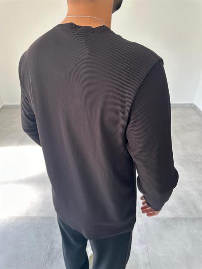 Siyah Renk Kesik Yaka Detaylı Ottoman Kumaş Sweatshirt