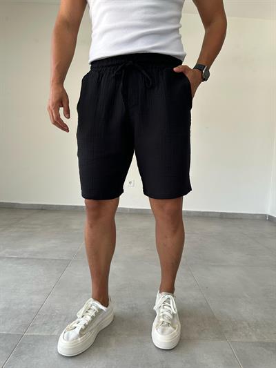 Siyah Renk Müslin Kumaş Relax Fit Basic Şort