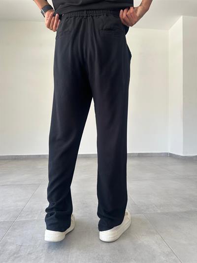 Siyah Renk Ön Kısmı Pileli Ham Keten Baggy Kesim Pantolon