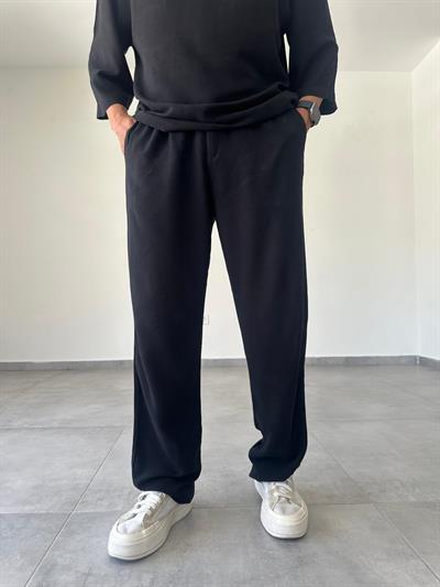 Siyah Renk Ön Kısmı Pileli Ham Keten Baggy Kesim Pantolon