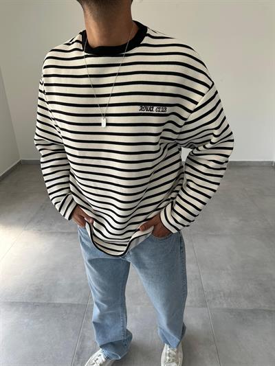 Siyah Renk Royal Club Nakışlı Çizgili Sweatshirt