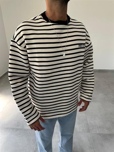 Siyah Renk Royal Club Nakışlı Çizgili Sweatshirt