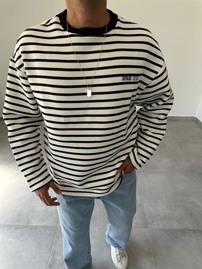 Siyah Renk Royal Club Nakışlı Çizgili Sweatshirt