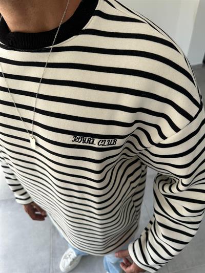 Siyah Renk Royal Club Nakışlı Çizgili Sweatshirt