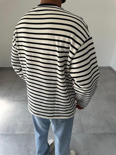 Siyah Renk Royal Club Nakışlı Çizgili Sweatshirt