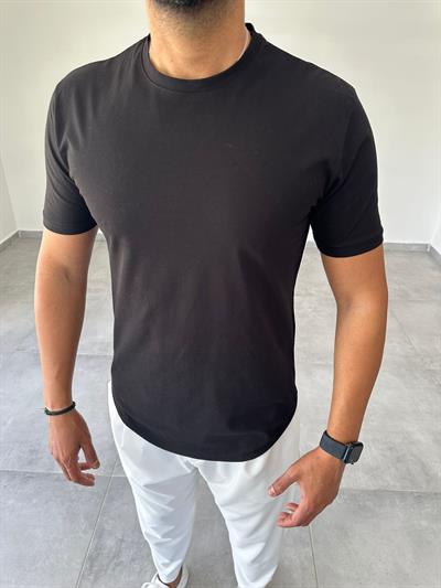 Siyah Renk Yanları Oval Kesim Basic T-Shirt