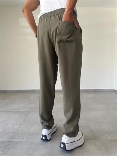 Tensel Kumaş Haki Yeşil Rahat Kesim Baggy Pantolon