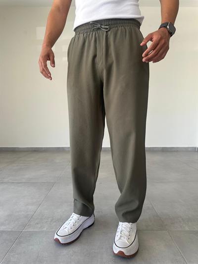 Tensel Kumaş Haki Yeşil Rahat Kesim Baggy Pantolon