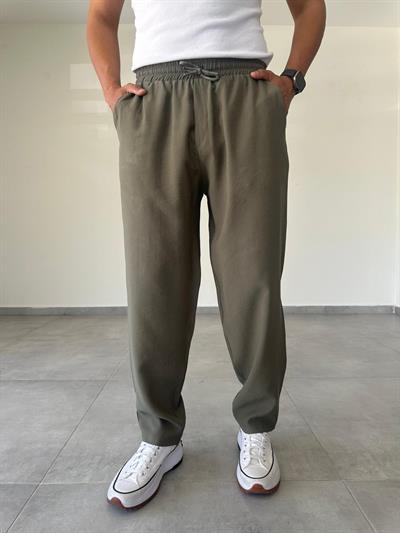 Tensel Kumaş Haki Yeşil Rahat Kesim Baggy Pantolon