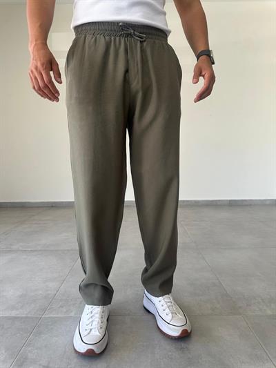 Tensel Kumaş Haki Yeşil Rahat Kesim Baggy Pantolon