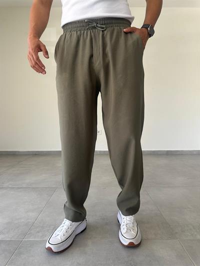 Tensel Kumaş Haki Yeşil Rahat Kesim Baggy Pantolon
