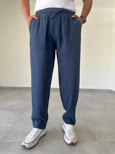 Tensel Kumaş İndigo Renk Rahat Kesim Baggy Pantolon