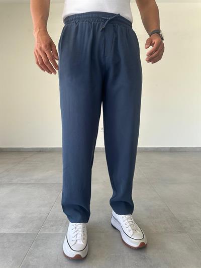 Tensel Kumaş İndigo Renk Rahat Kesim Baggy Pantolon