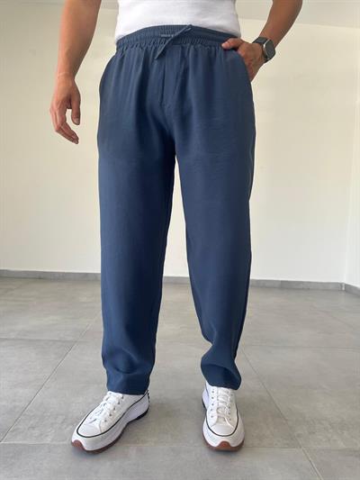 Tensel Kumaş İndigo Renk Rahat Kesim Baggy Pantolon