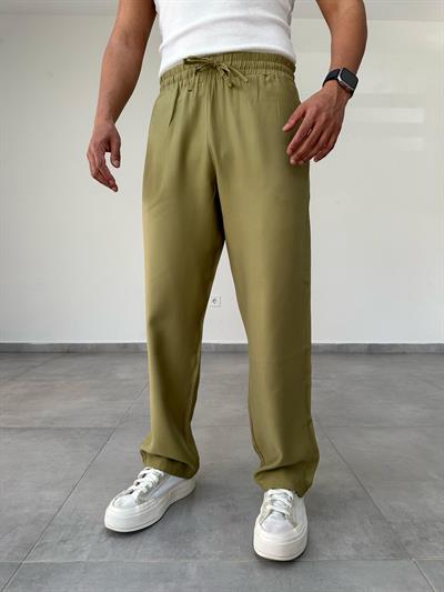 Tensel Kumaş Yağ Yeşili Renk Baggy Pantolon