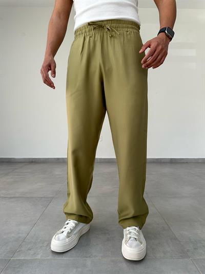 Tensel Kumaş Yağ Yeşili Renk Baggy Pantolon