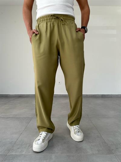 Tensel Kumaş Yağ Yeşili Renk Baggy Pantolon