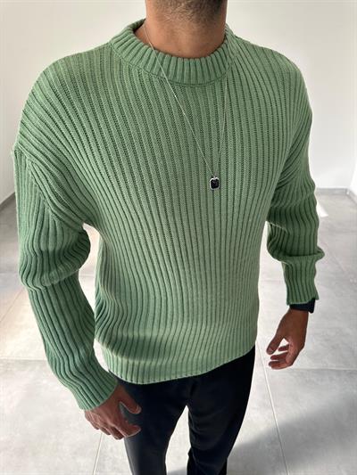 Yeşi Renk Bisiklet Yaka Oversize Örme Kazak