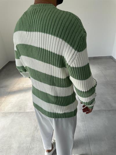 Yeşil Şeritli Örme Triko Kazak