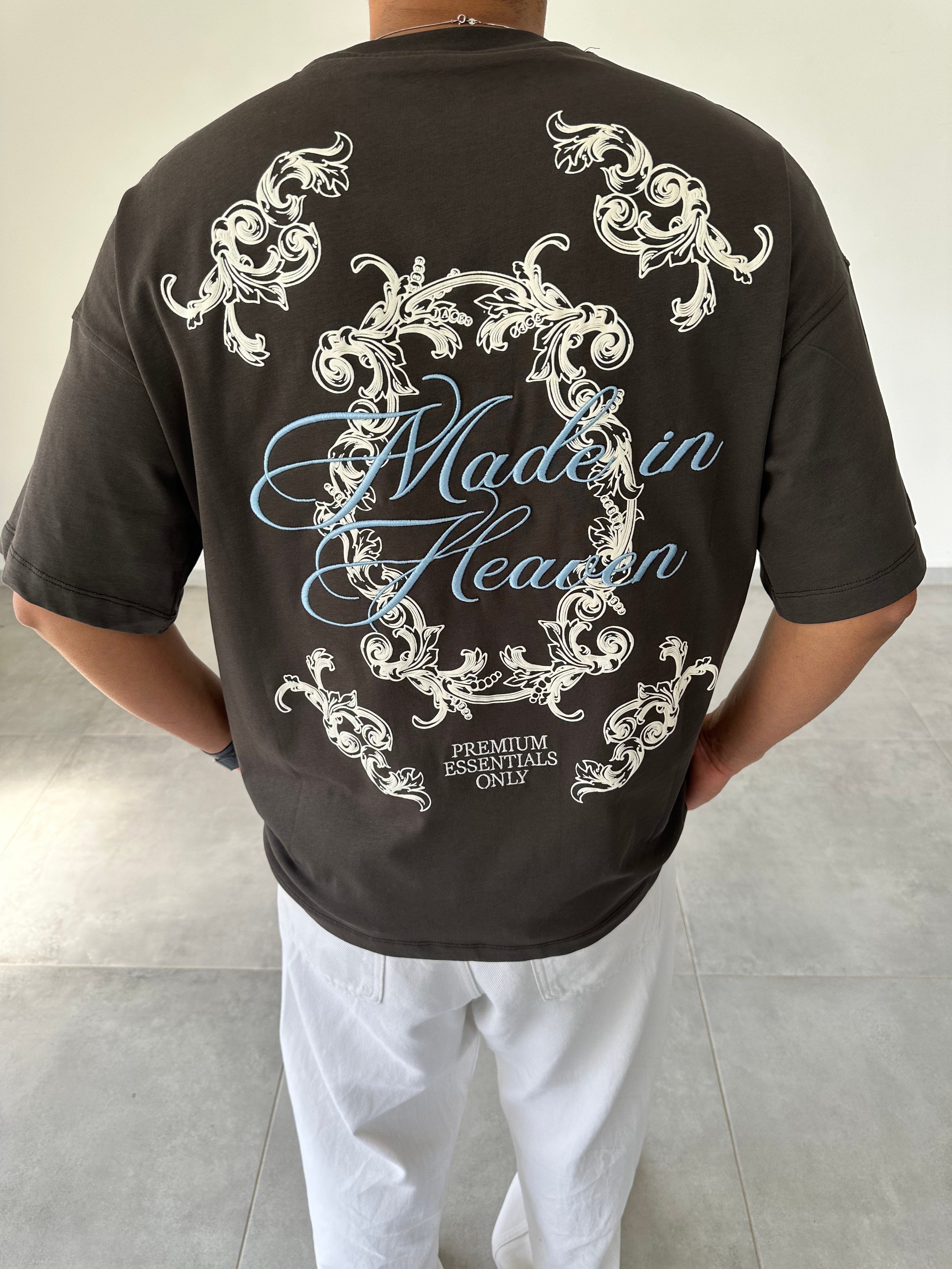 Füme Renk  Made İn Heaven Nakış Ve Baskılı Oversize T-Shirt