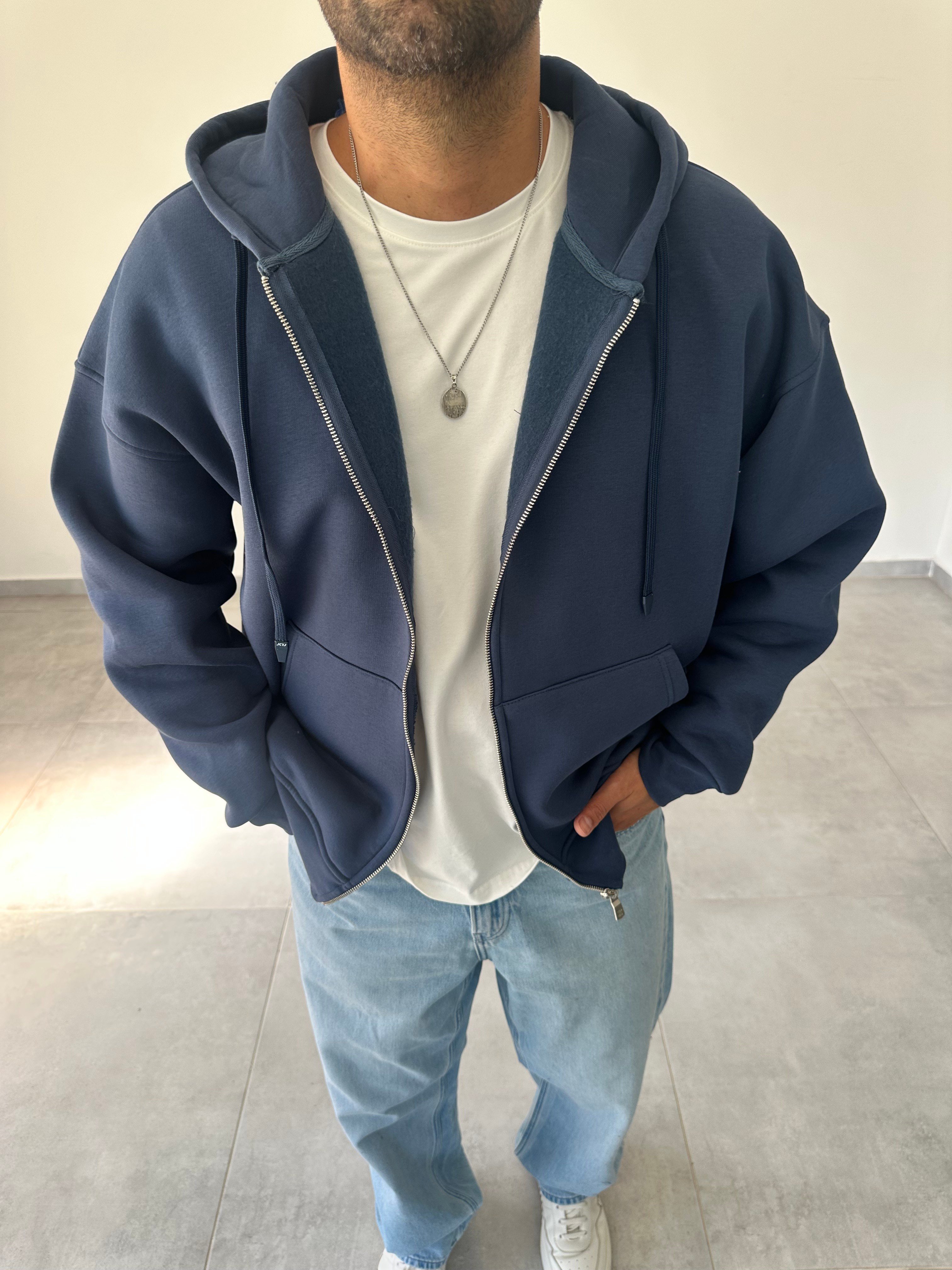 Lacivert Renk Basic Kapüşonlu Ceket