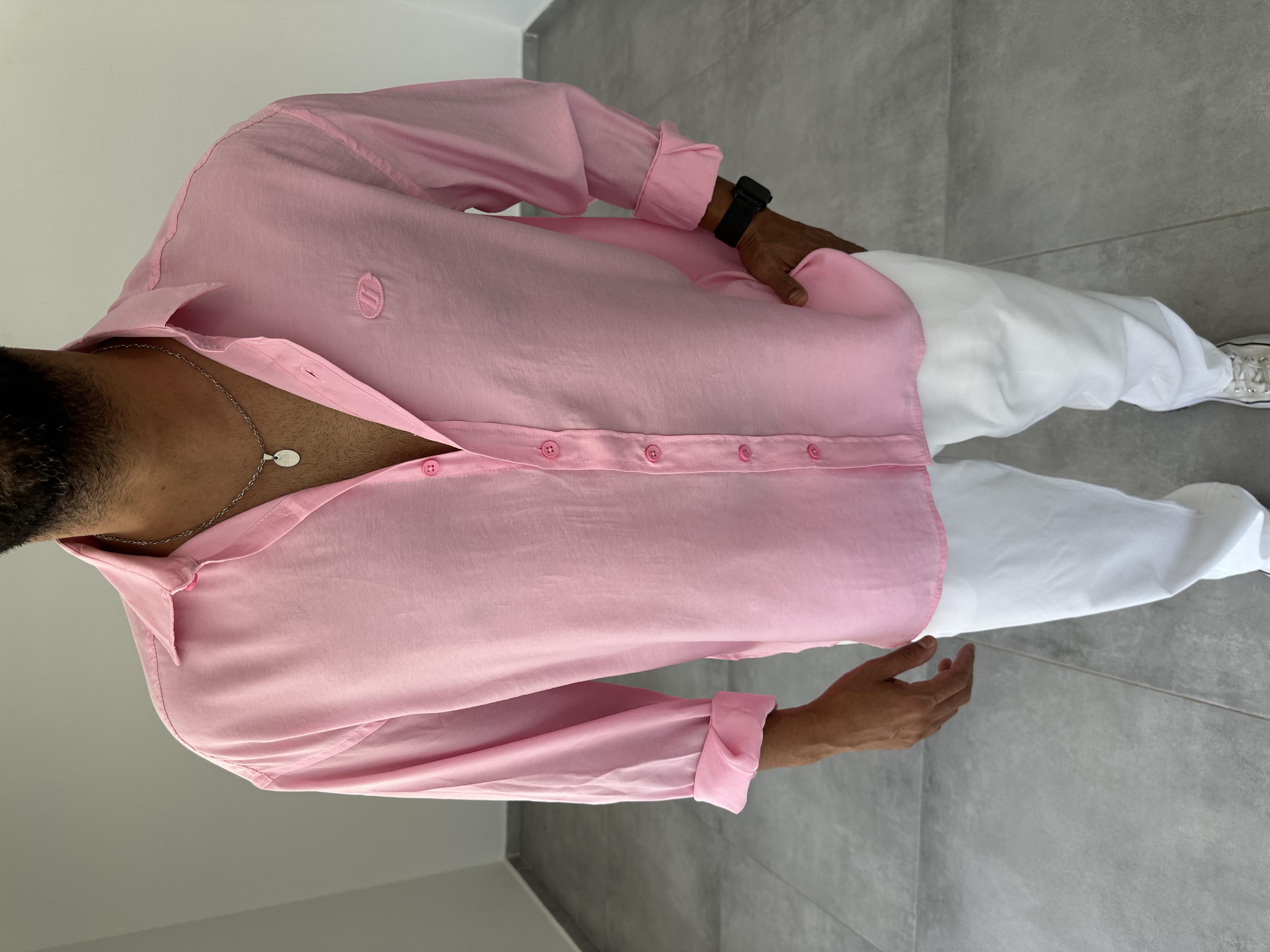 Modal Kumaş Pembe Renk Oversize Gömlek