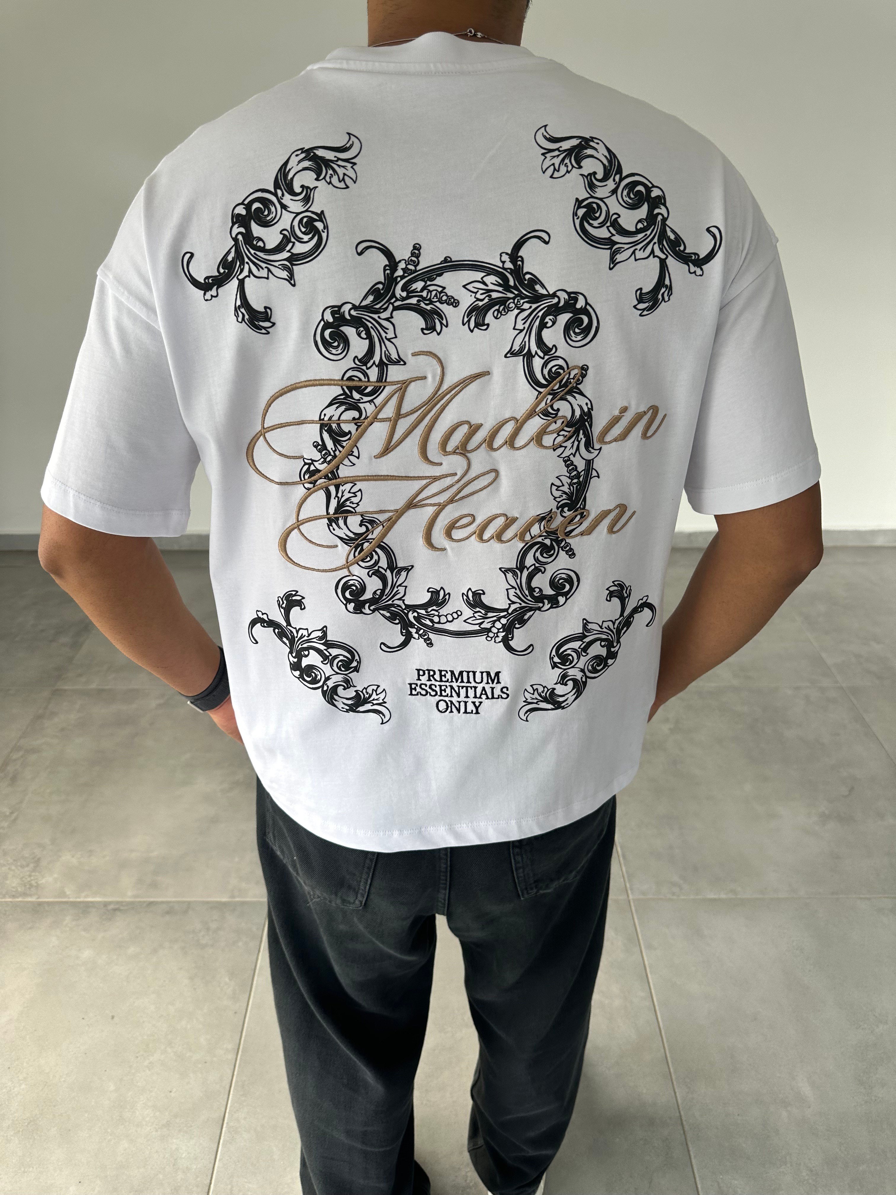 Beyaz Renk  Made İn Heaven Nakış Ve Baskılı Oversize T-Shirt