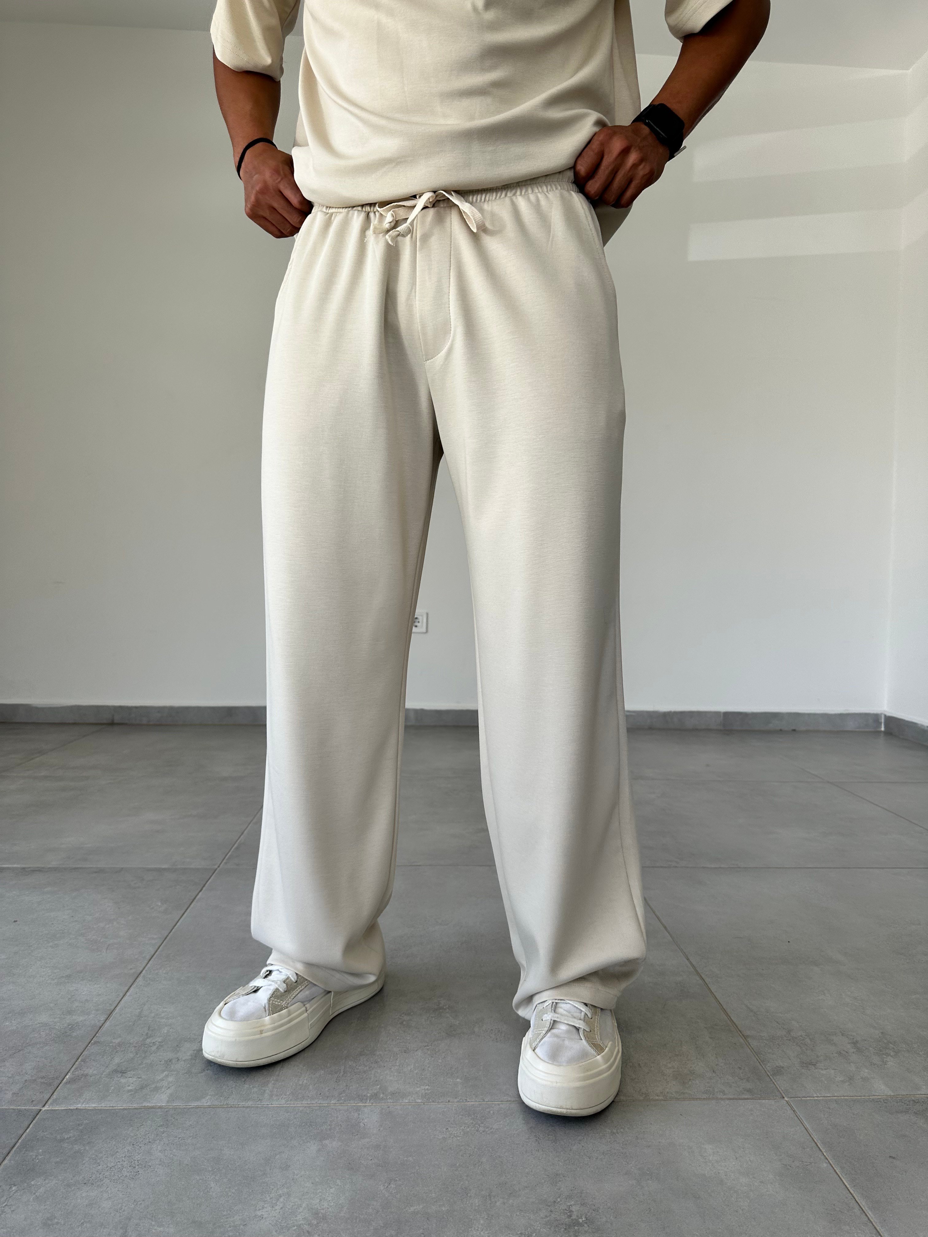 Bej Renk Modal Kumaş Rahat Kesim Baggy Pantolon