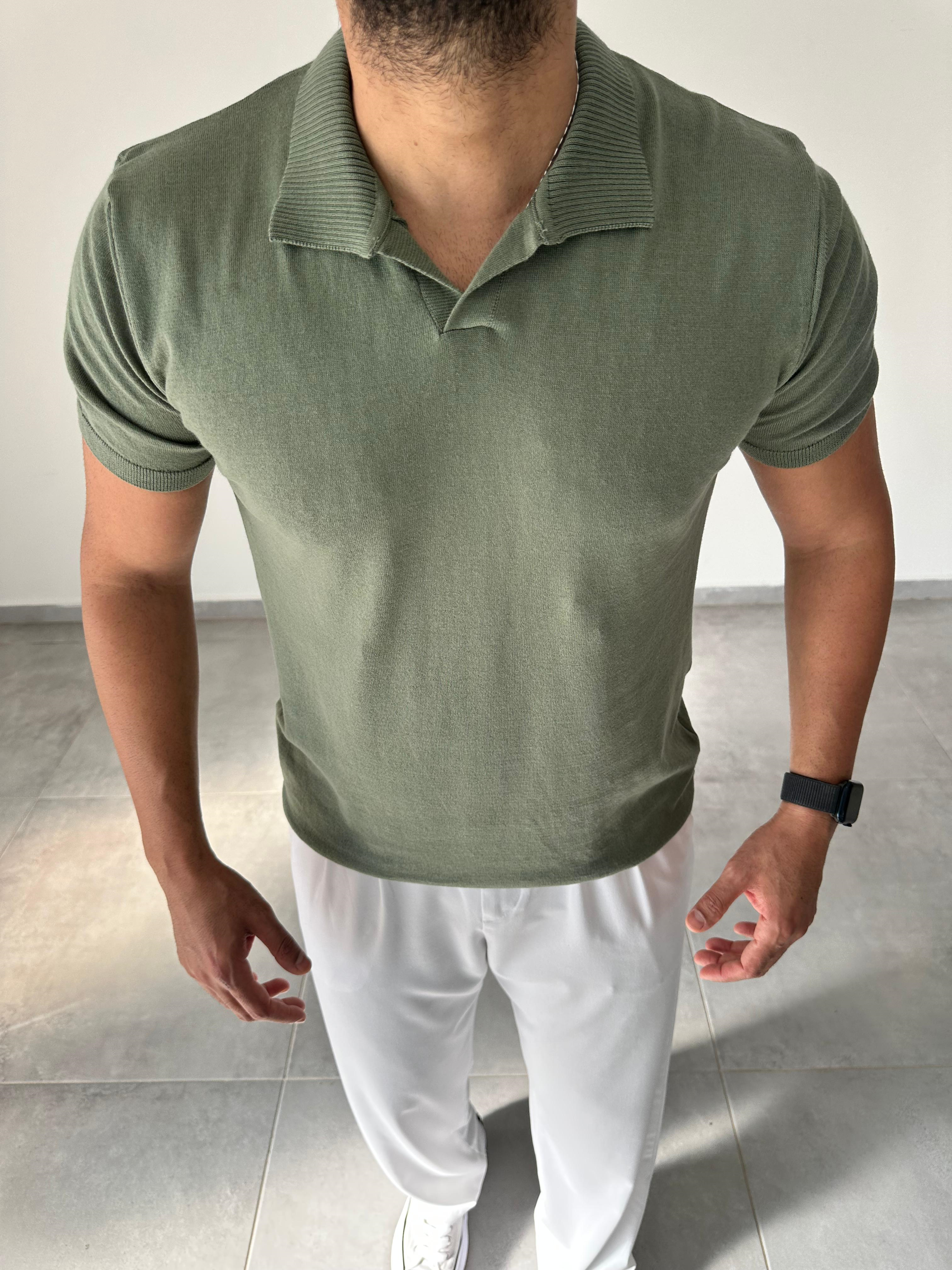 Polo Yaka Yeşil Renk Triko T-Shirt